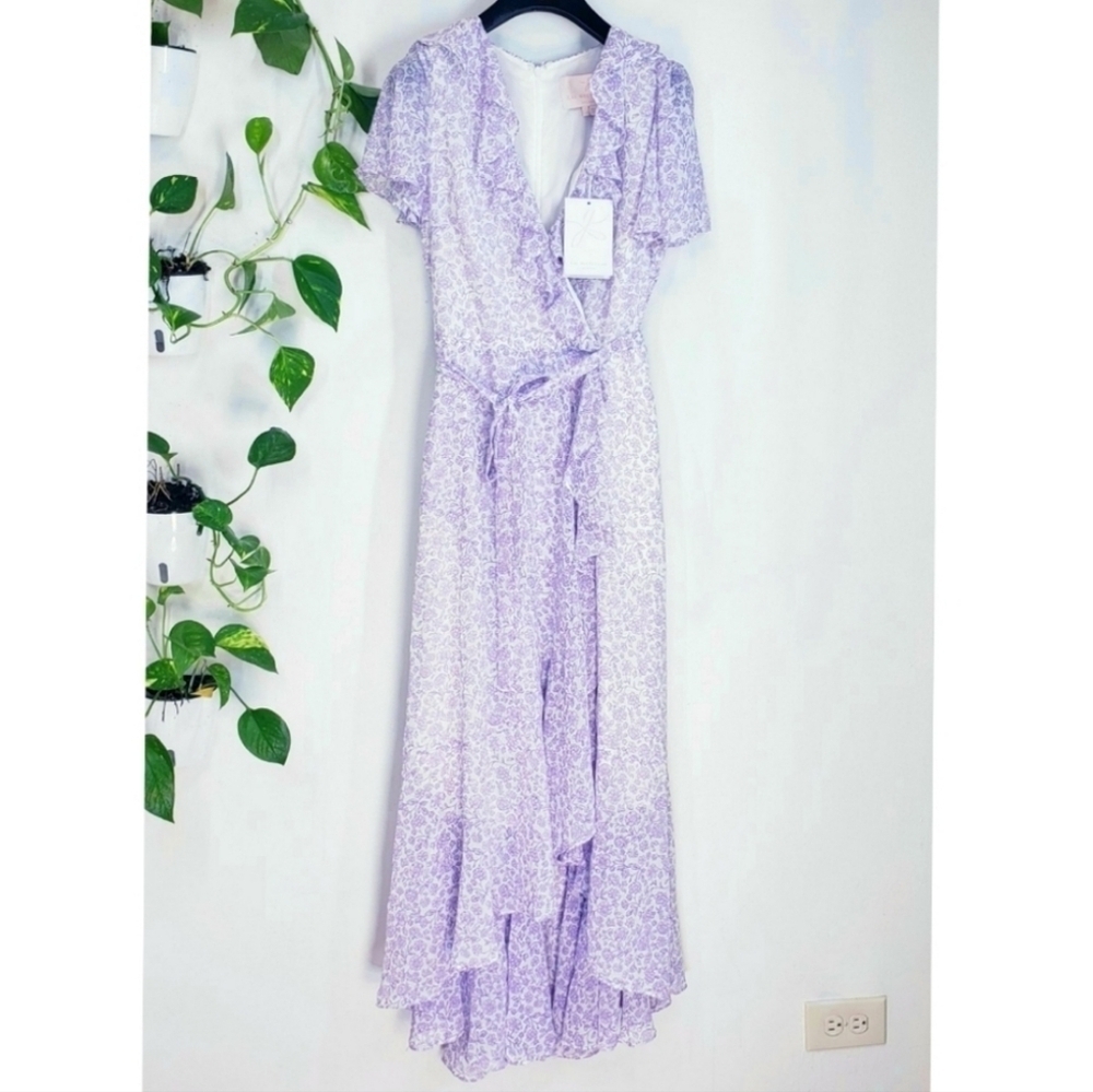 Gal Meets Glam Sophie Elegant Lavender Floral Maxi Dress Size 6 - Picture 8 of 14